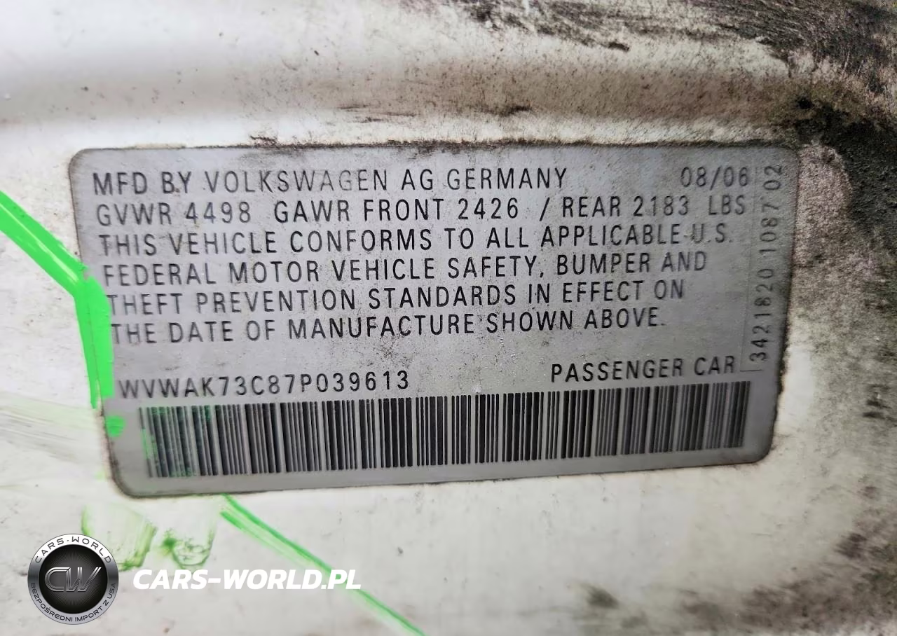 2007 Volkswagen Passat 2.0T VIN:WVWAK73C87P039613 - 12