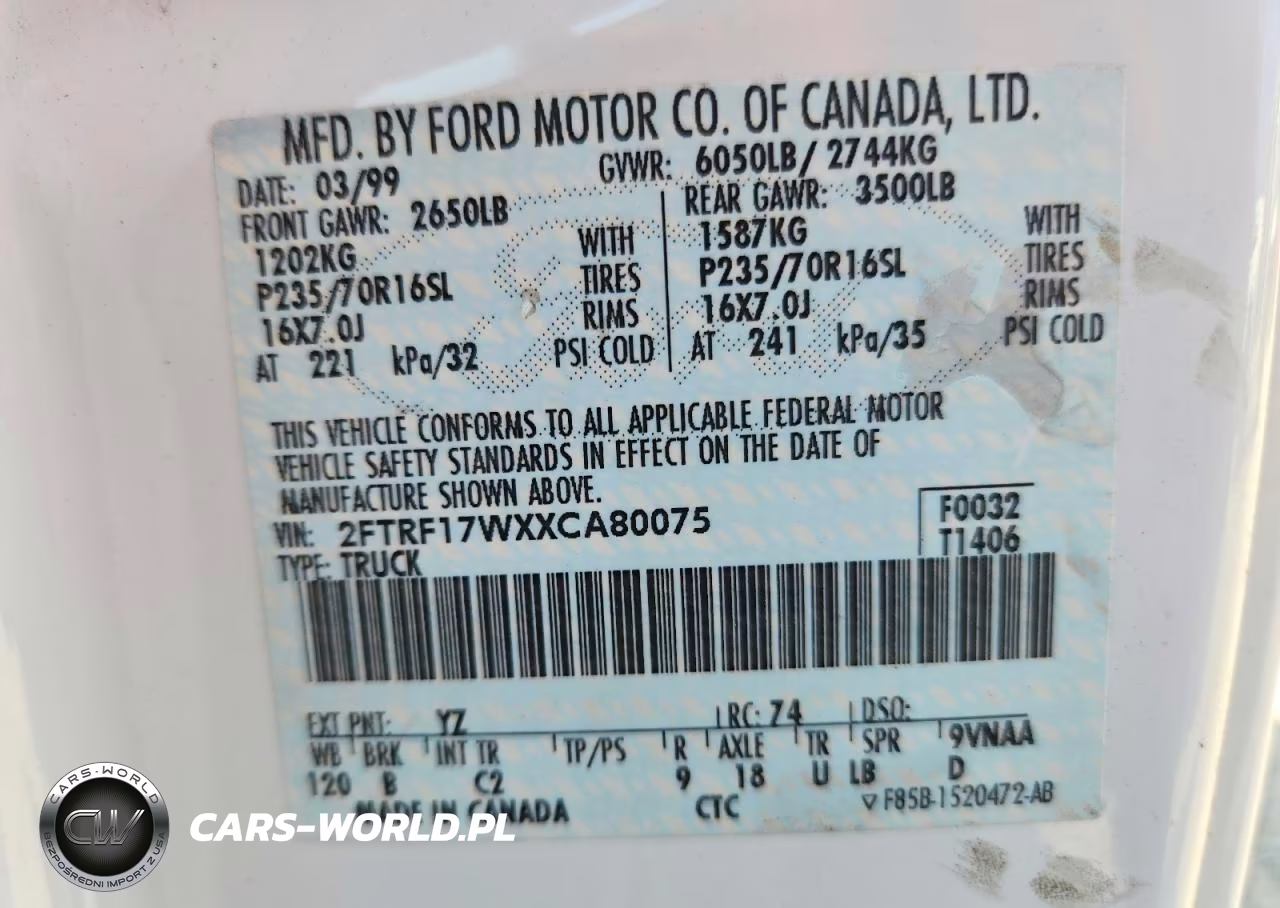 1999 Ford F150 VIN:2FTRF17WXXCA80075 - 12