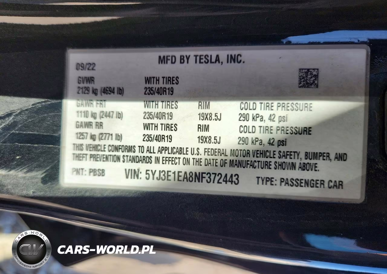 2022 Tesla Model 3 VIN:5YJ3E1EA8NF372443 - 12