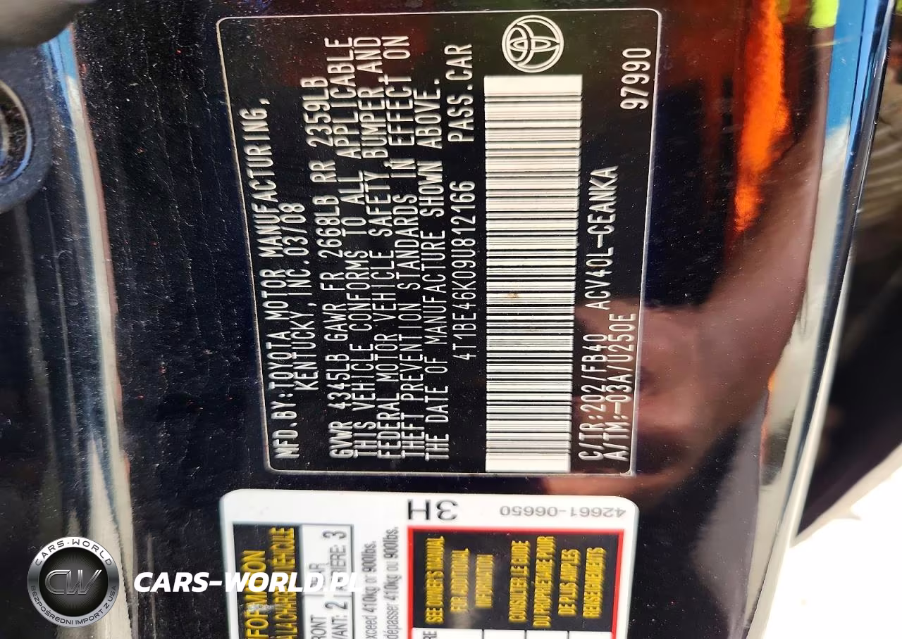 2009 Toyota Camry Le V6 VIN:4T1BE46K09U812166 - 12