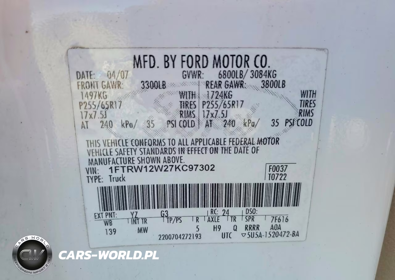 2007 Ford F150 2Wd VIN:1FTRW12W27KC97302 - 12