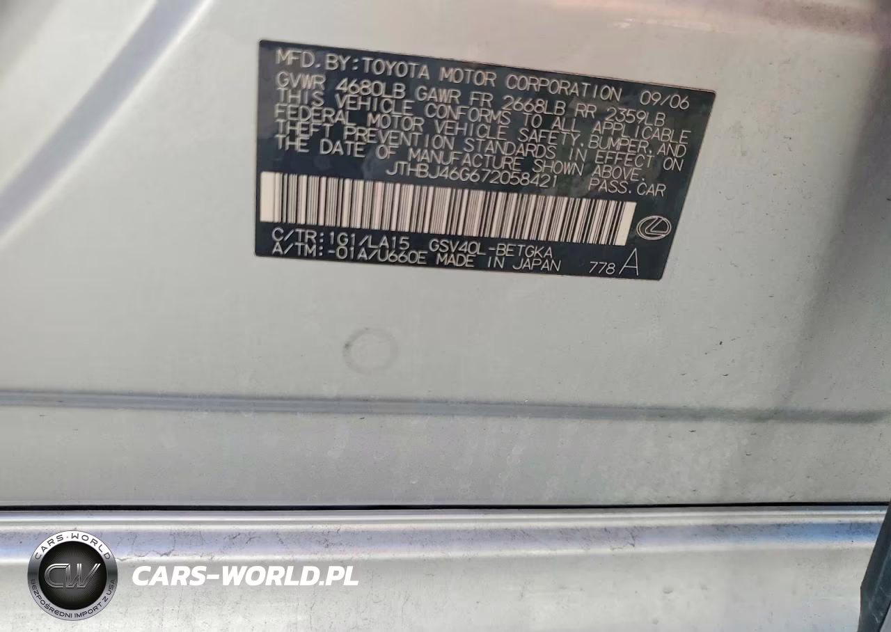 2007 Lexus Es 350 VIN:JTHBJ46G672058421 - 12