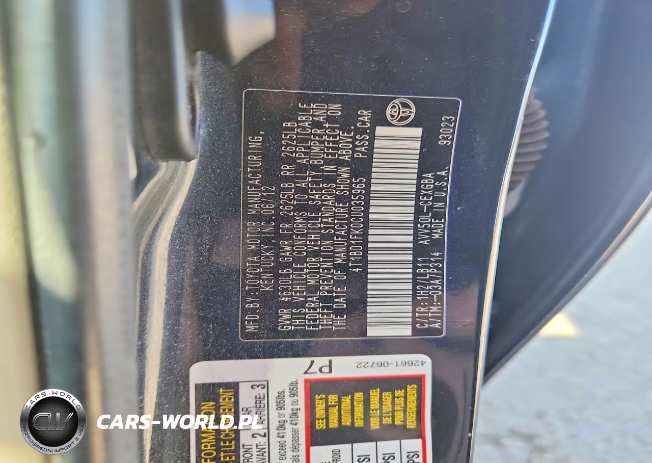 2012 Toyota Camry Hybrid Xle VIN:4T1BD1FK0CU035965 - 12