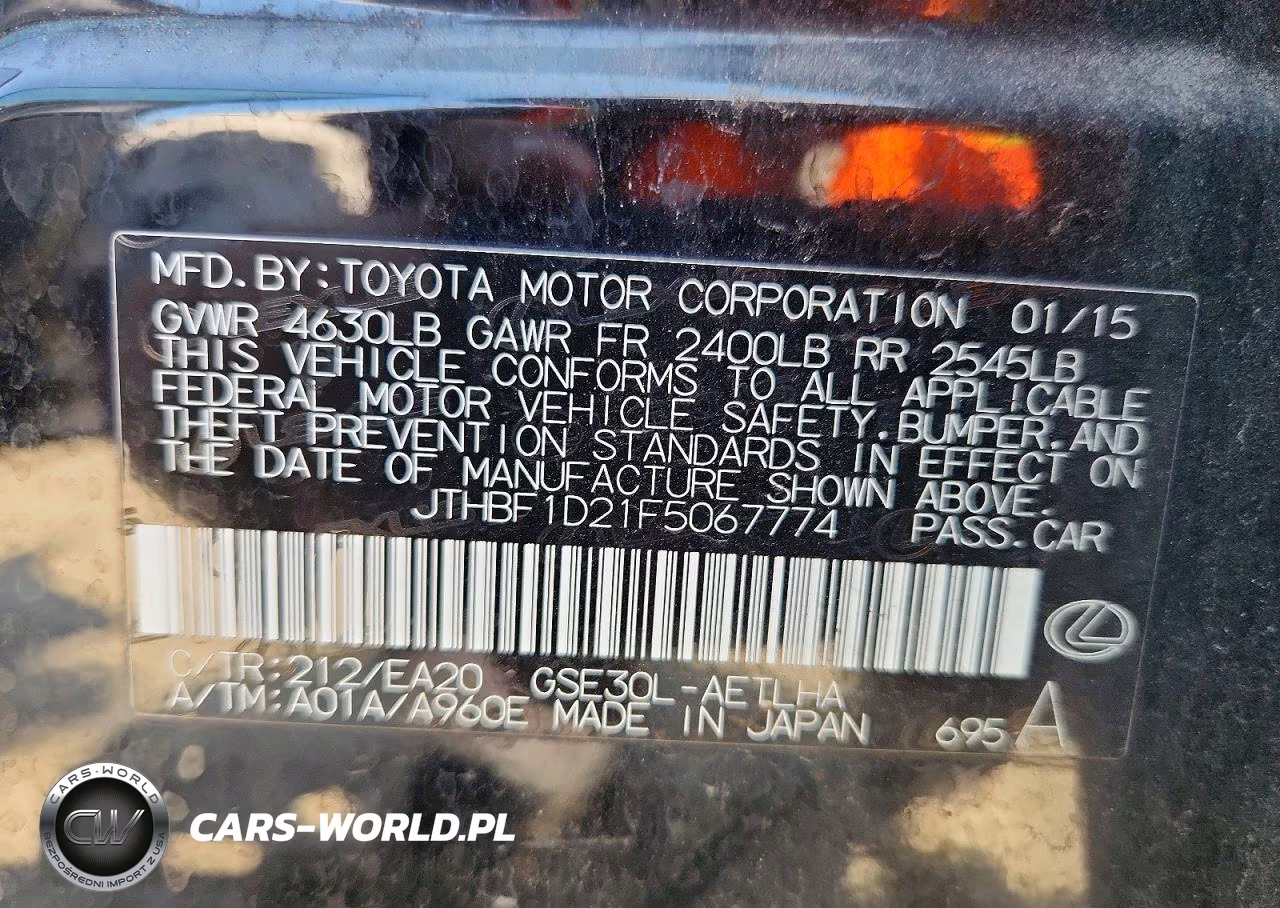 2015 Lexus Is 250 VIN:JTHBF1D21F5067774 - 12