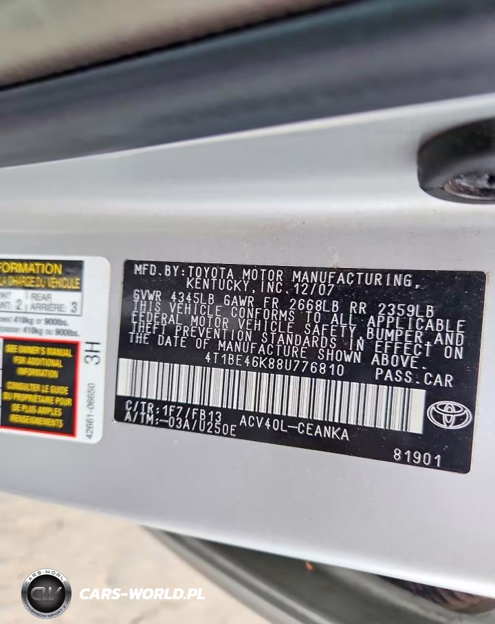 2008 Toyota Camry Le VIN:4T1BE46K88U776810 - 12