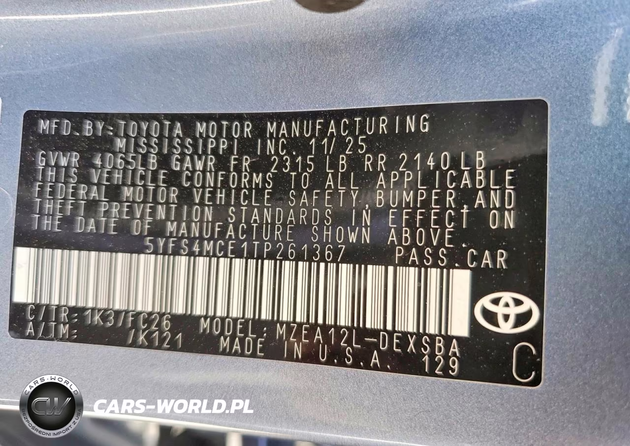 2026 Toyota Corolla Se VIN:5YFS4MCE1TP261367 - 12