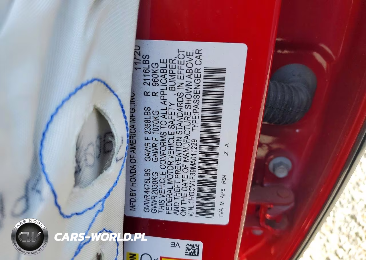 2021 Honda Accord Sport VIN:1HGCV1F39MA011229 - 12