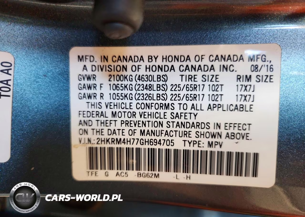 2016 Honda Cr-V Exl VIN:2HKRM4H77GH694705 - 13