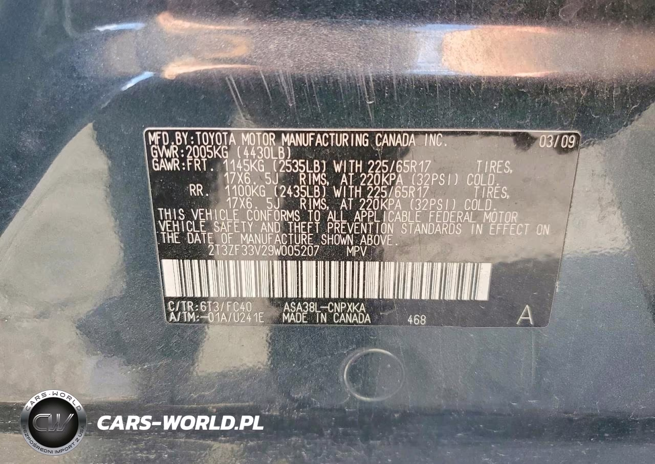 2009 Toyota Rav4 Base VIN:2T3ZF33V29W005207 - 13