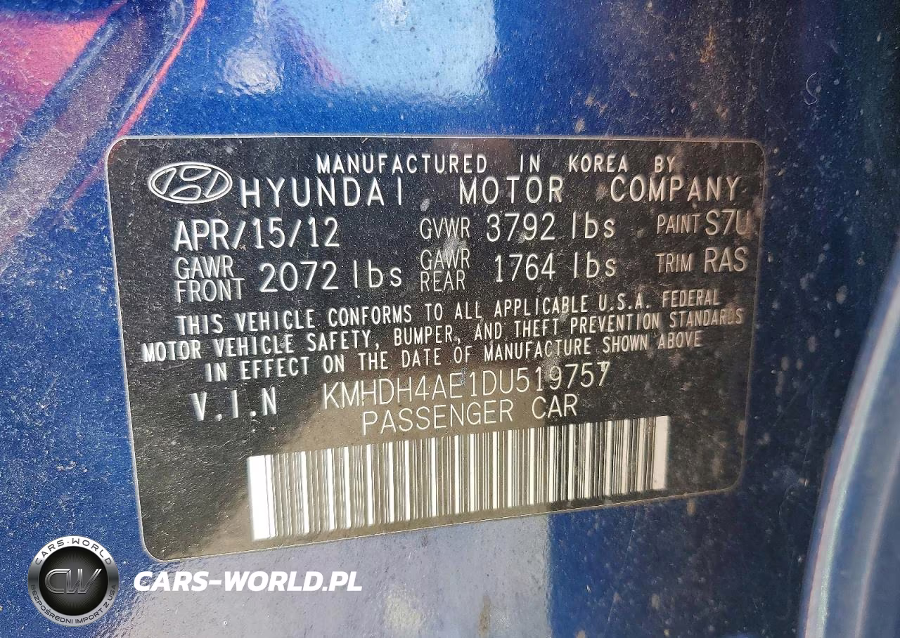2013 Hyundai Elantra Gls VIN:KMHDH4AE1DU519757 - 12