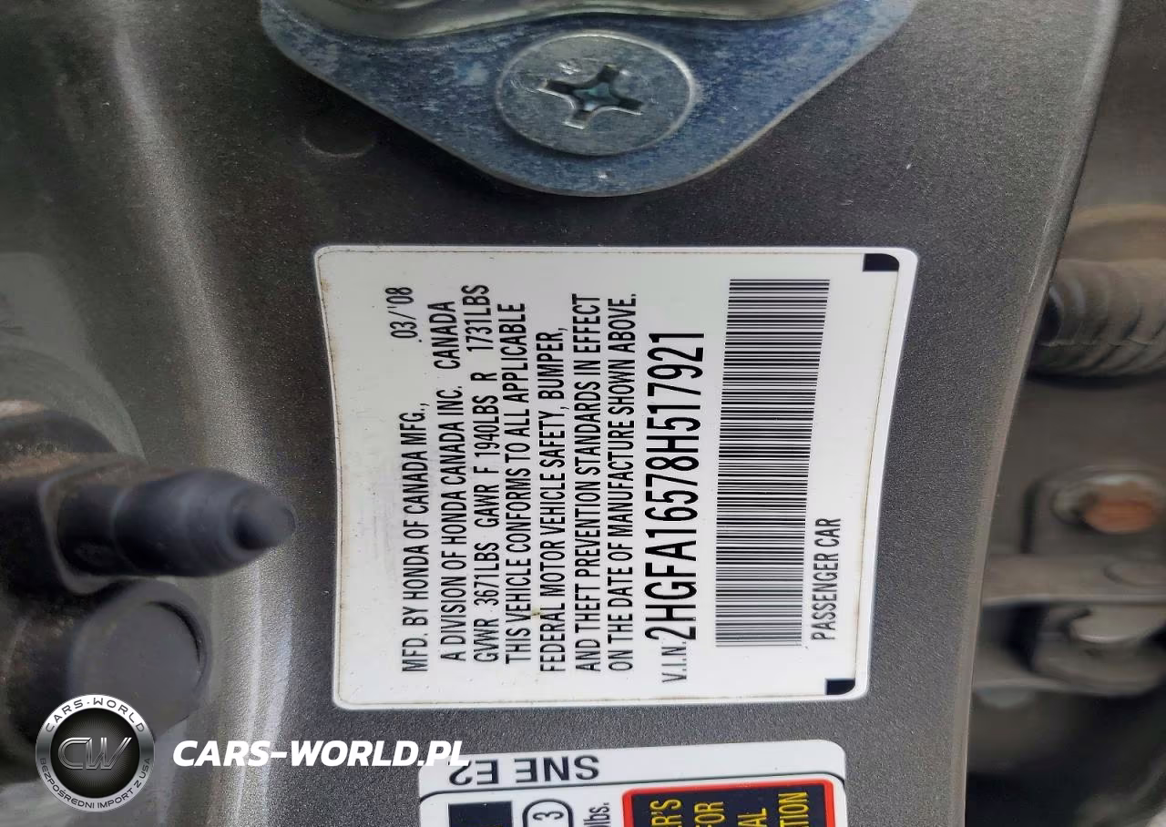 2008 Honda Civic Lx VIN:2HGFA16578H517921 - 12
