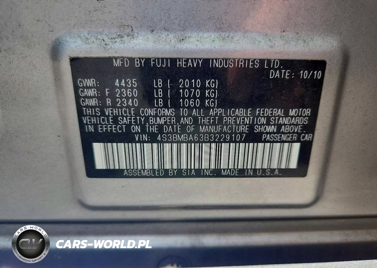2011 Subaru Legacy 2.5I VIN:4S3BMBA63B3229107 - 13