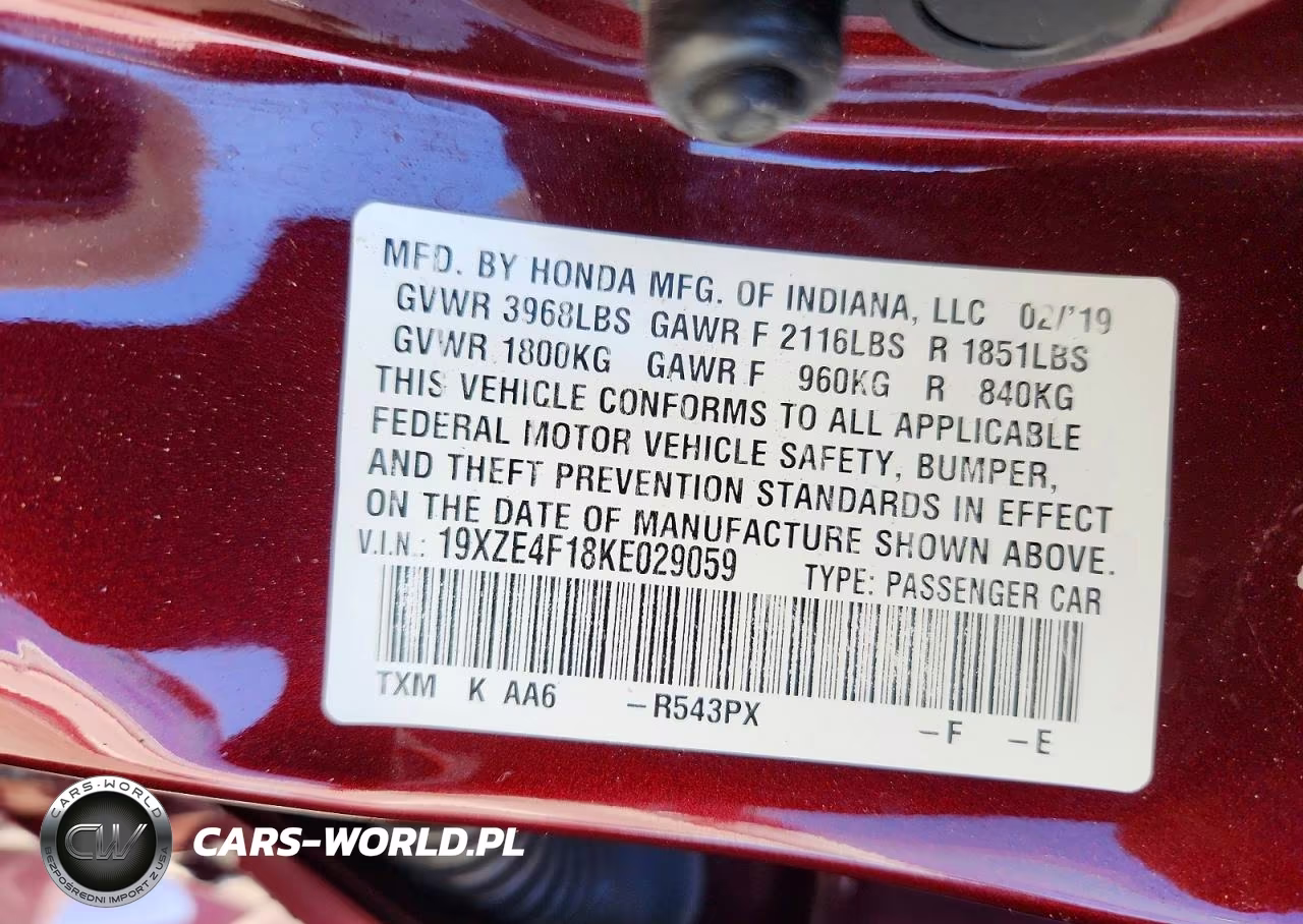 2019 Honda Insight Lx VIN:19XZE4F18KE029059 - 12