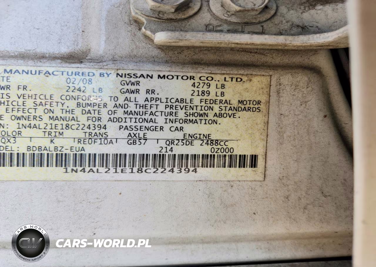 2008 Nissan Altima 2.5 VIN:1N4AL21E18C224394 - 12