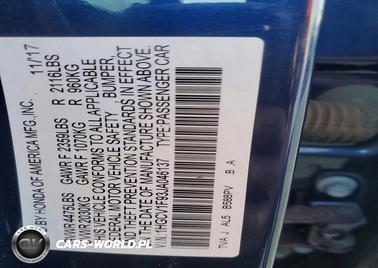2018 Honda Accord Touring VIN:1HGCV1F93JA046137 - 12