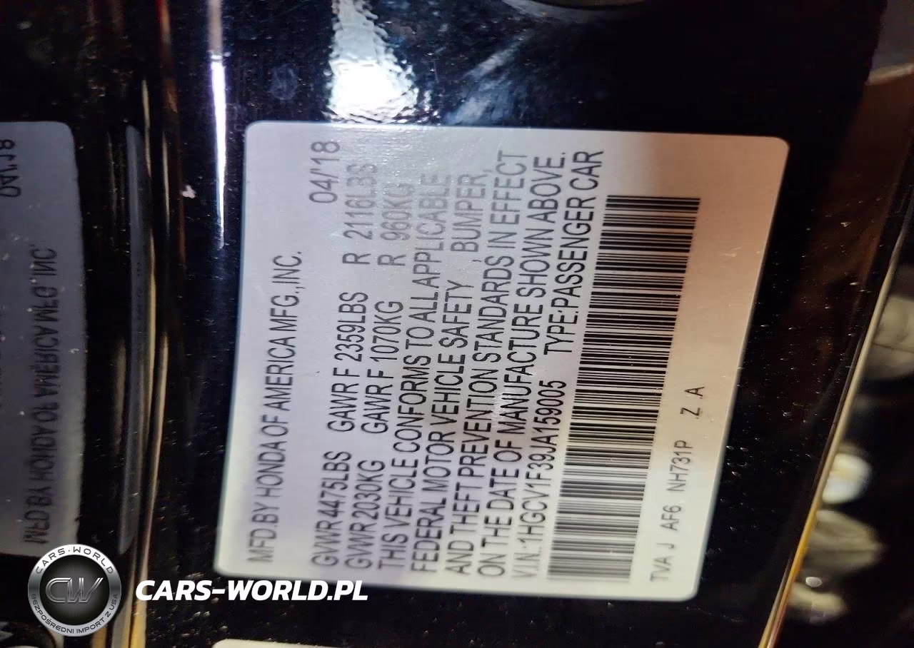 2018 Honda Accord Sport VIN:1HGCV1F39JA159005 - 13