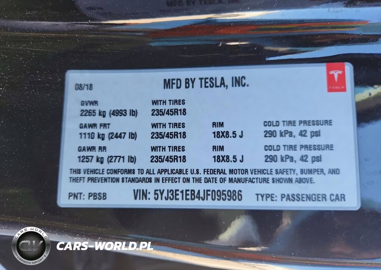 2018 Tesla Model 3 VIN:5YJ3E1EB4JF095986 - 12