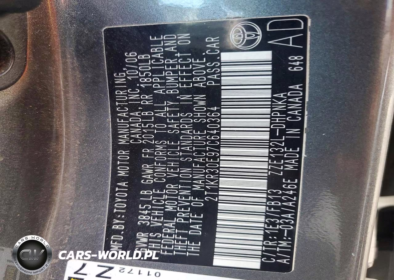 2007 Toyota Matrix Xr VIN:2T1KR30E97C640364 - 12