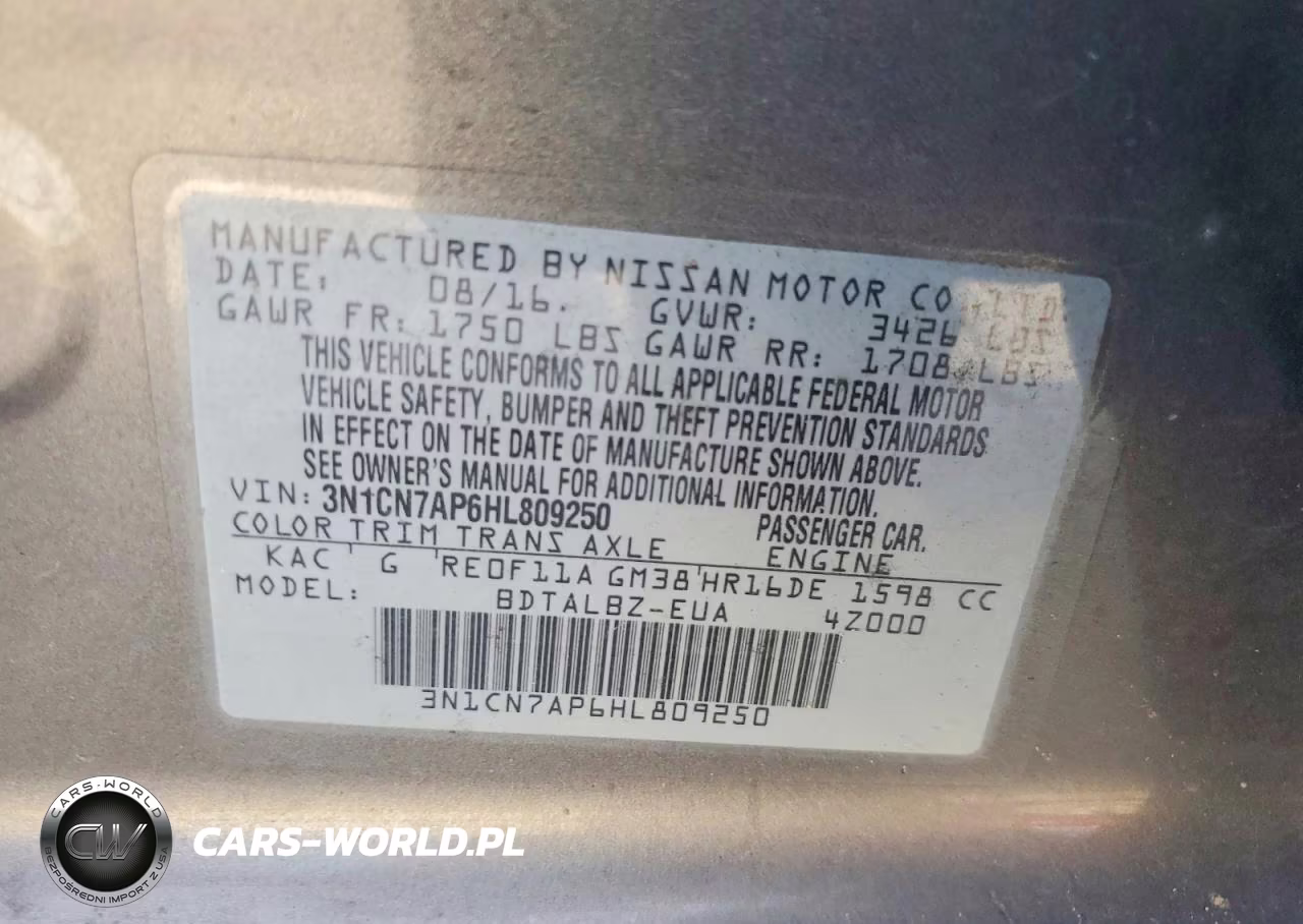 2017 Nissan Versa 1.6 Sv VIN:3N1CN7AP6HL809250 - 12