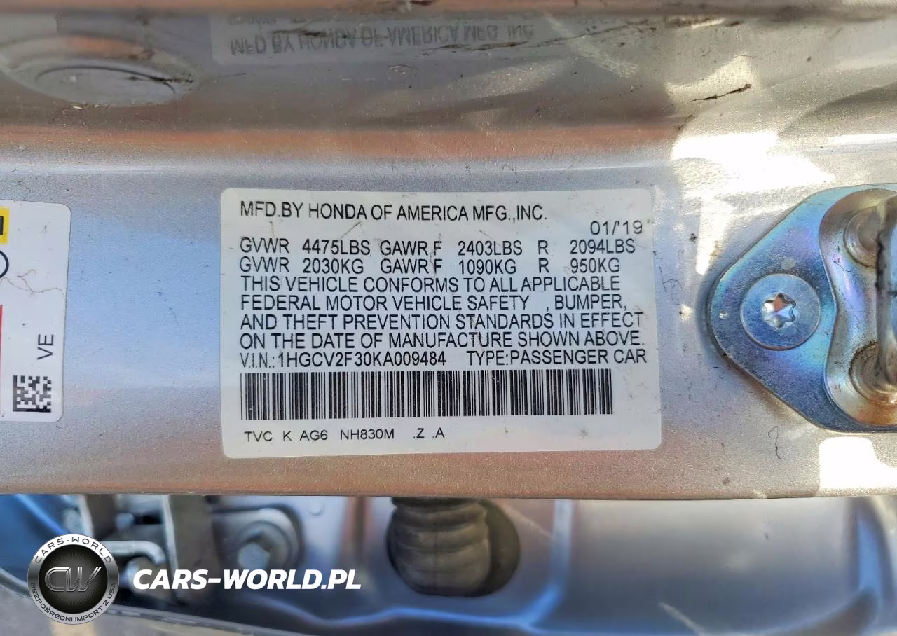 2019 Honda Accord Sport VIN:1HGCV2F30KA009484 - 12