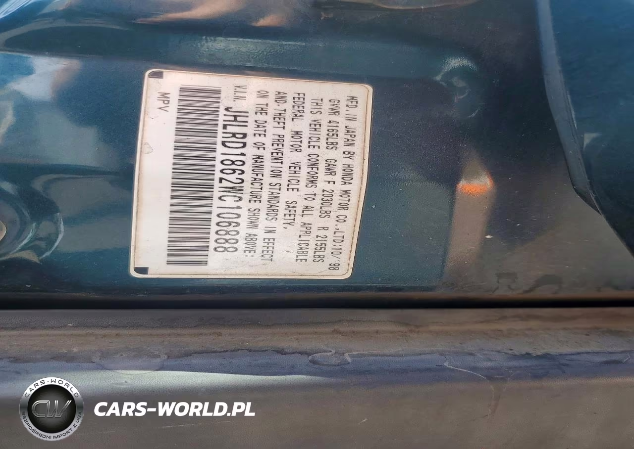 1998 Honda Cr-V Ex VIN:JHLRD1862WC106888 - 12