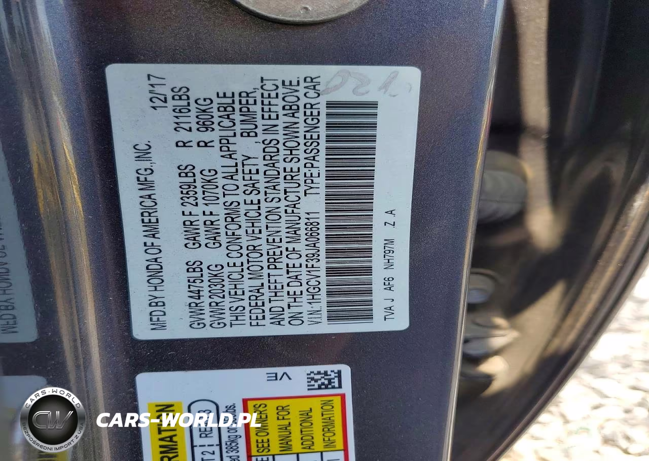 2018 Honda Accord Sport VIN:1HGCV1F39JA066811 - 12
