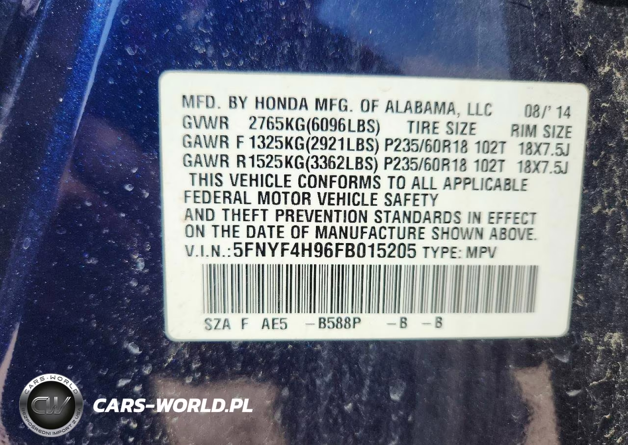 2015 Honda Pilot Touring VIN:5FNYF4H96FB015205 - 13