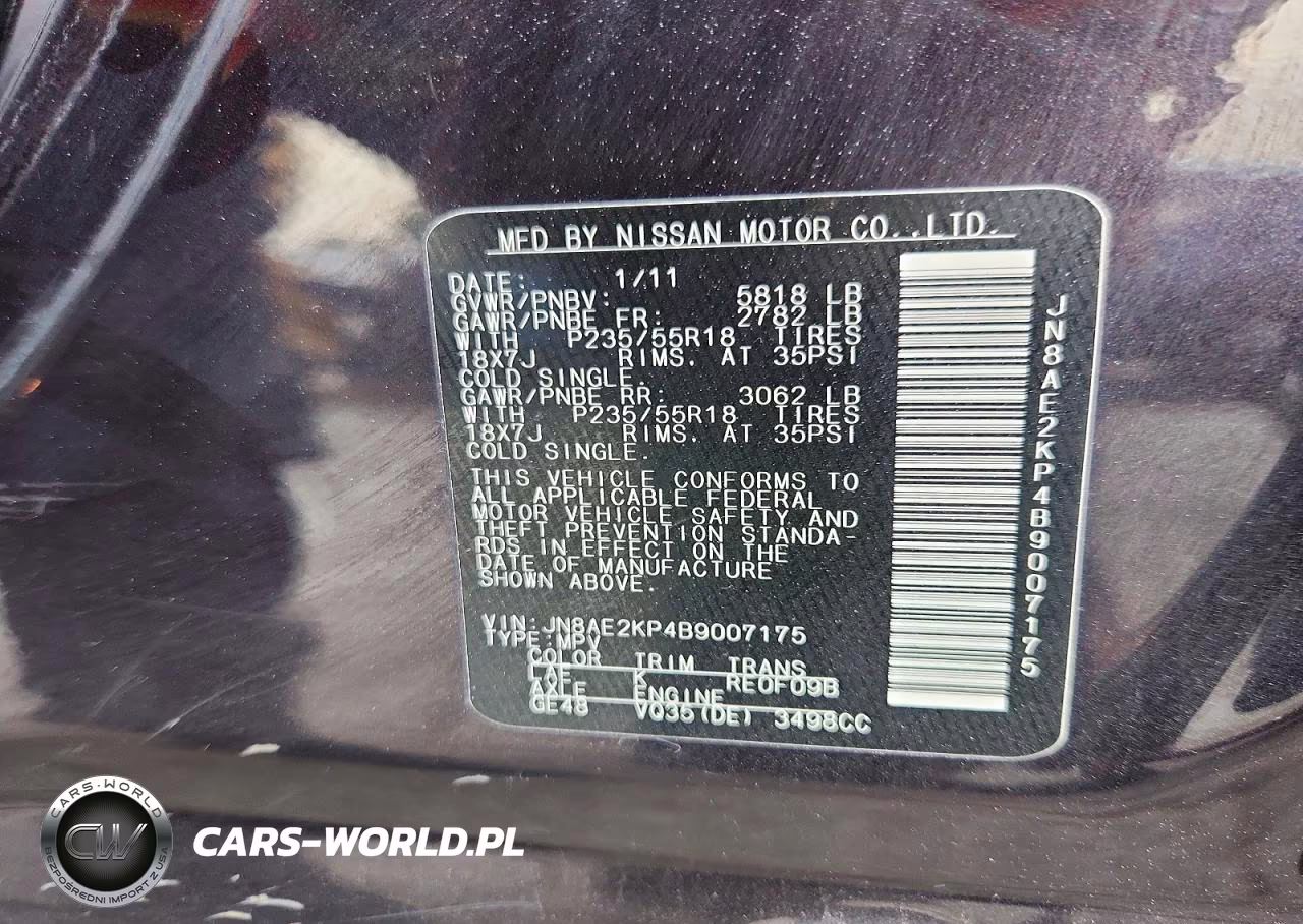 2011 NISSAN QUEST S VIN:JN8AE2KP4B9007175 - 13