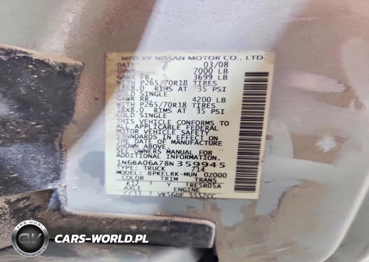 2008 Nissan Titan Xe Ffv VIN:1N6BA06A78N359945 - 12