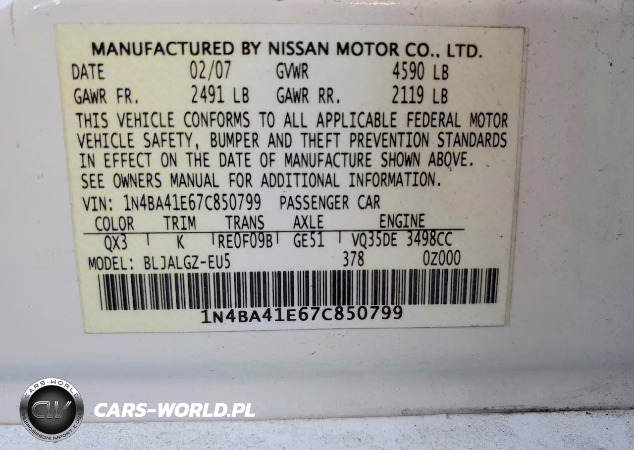 2007 Nissan Maxima 3.5 Se VIN:1N4BA41E67C850799 - 12