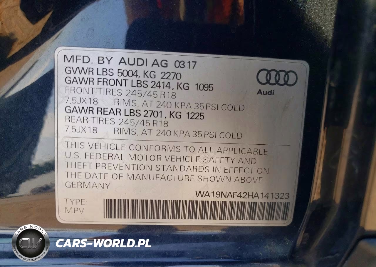 2017 Audi A4 Allroad Prestige VIN:WA19NAF42HA141323 - 13