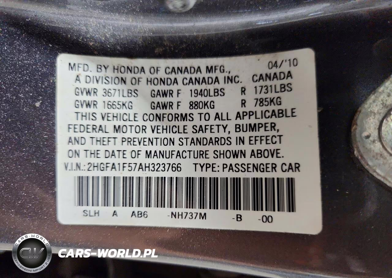 2010 Honda Civic Lx VIN:2HGFA1F57AH323766 - 12