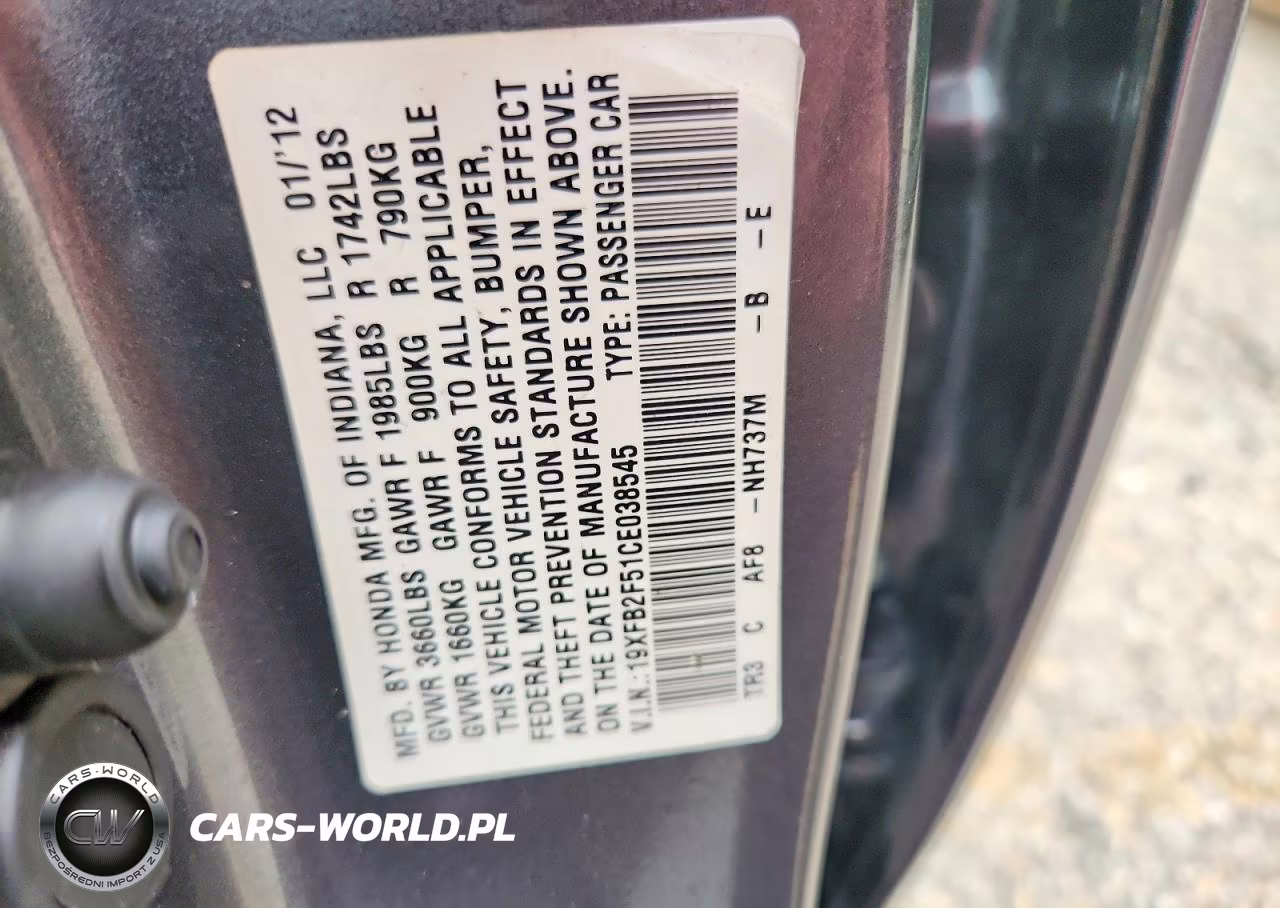 2012 Honda Civic Lx VIN:19XFB2F51CE038545 - 12