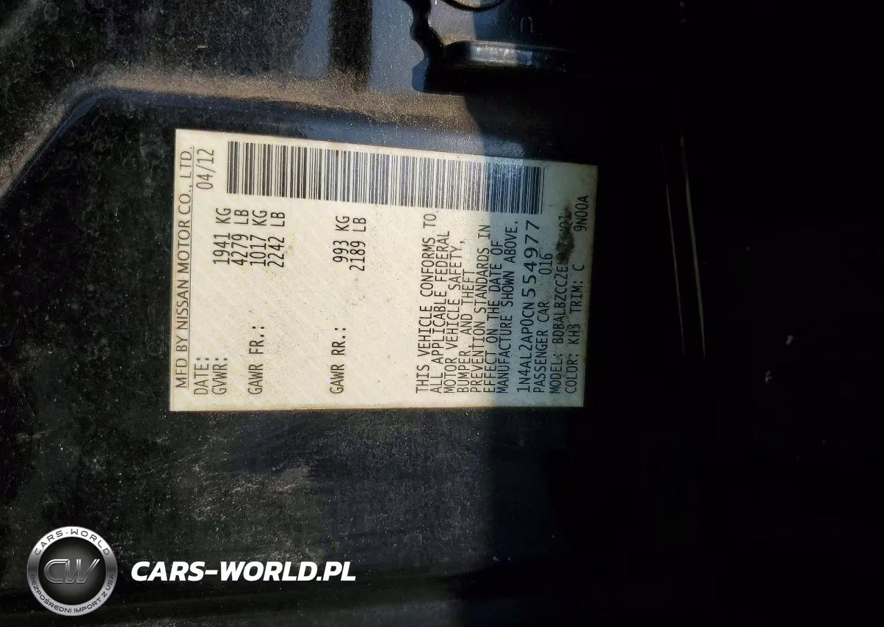 2012 Nissan Altima 2.5 VIN:1N4AL2AP0CN554977 - 13