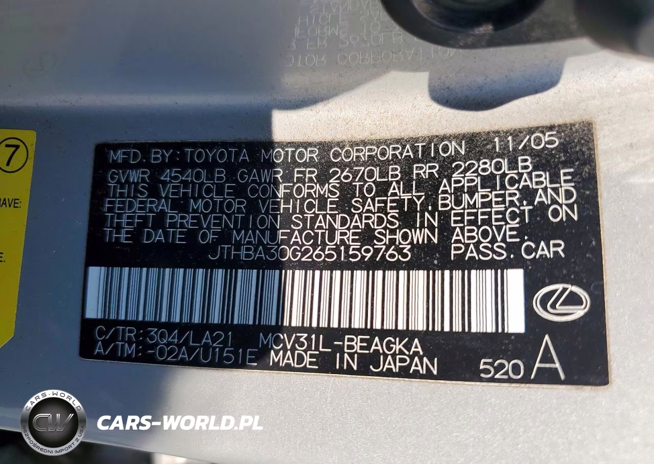 2006 Lexus Es 330 VIN:JTHBA30G265159763 - 12