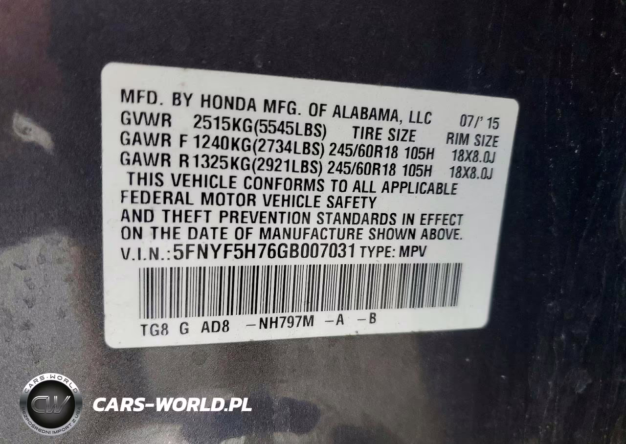 2016 Honda Pilot Exln VIN:5FNYF5H76GB007031 - 14
