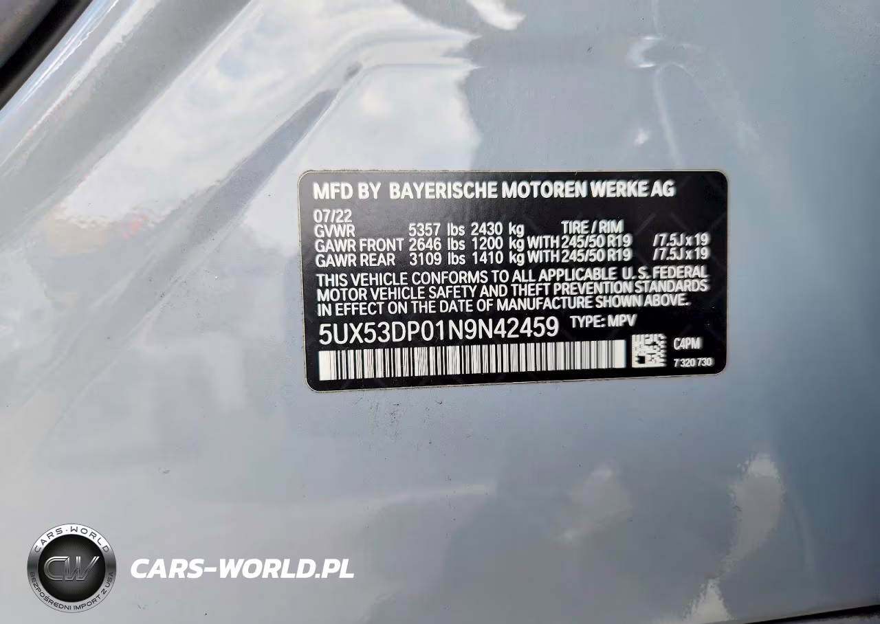 2022 BMW X3 xDrive30I VIN:5UX53DP01N9N42459 - 13