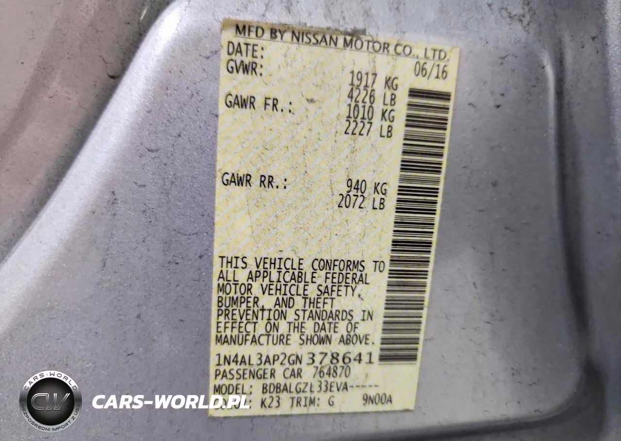 2016 Nissan Altima 2.5 S VIN:1N4AL3AP2GN378641 - 13