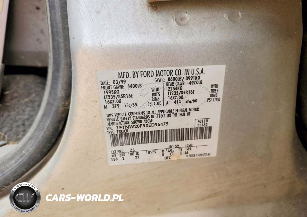 1999 Ford F250 Super Duty VIN:1FTNW20F5XED96475 - 12