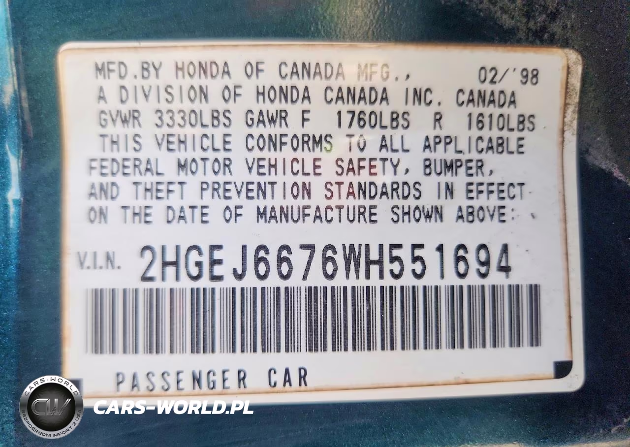 1998 Honda Civic Lx VIN:2HGEJ6676WH551694 - 12