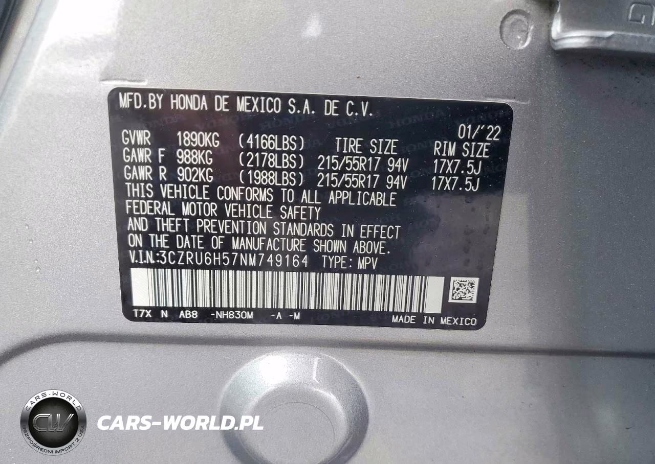 2022 Honda Hr-V Ex VIN:3CZRU6H57NM749164 - 14