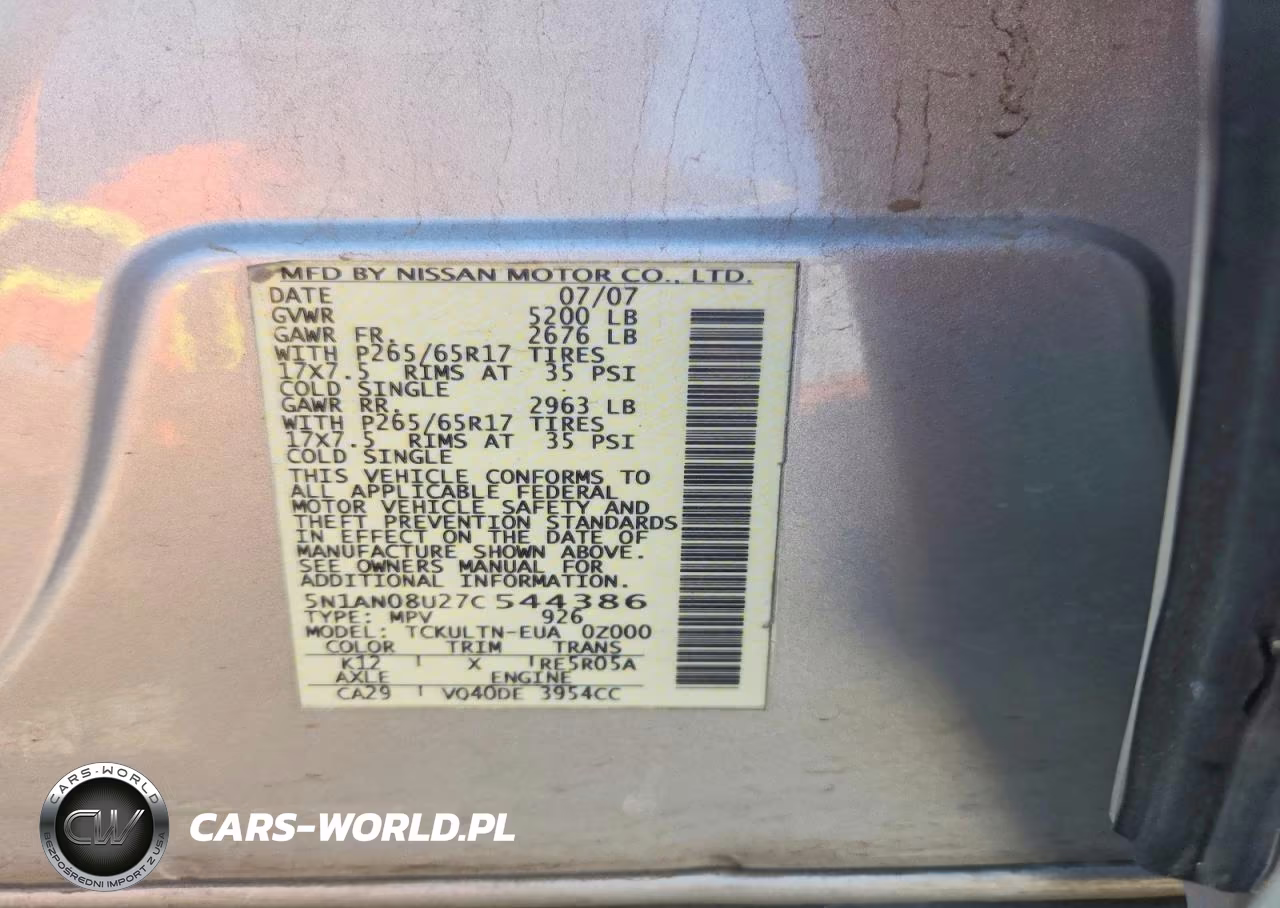 2007 Nissan Xterra X VIN:5N1AN08U27C544386 - 12
