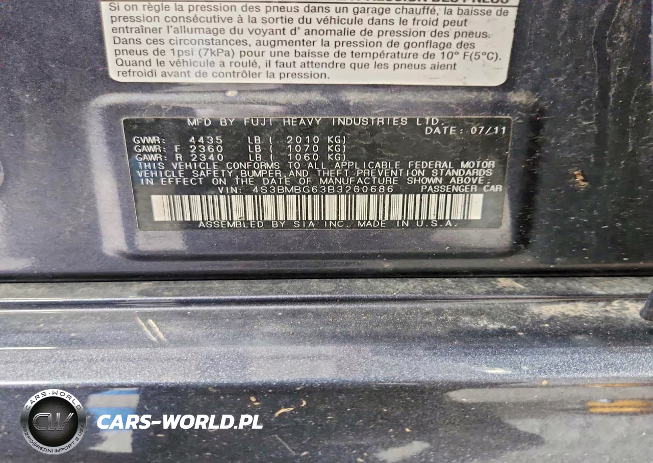 2011 Subaru Legacy 2.5I Limited VIN:4S3BMBG63B3260686 - 12