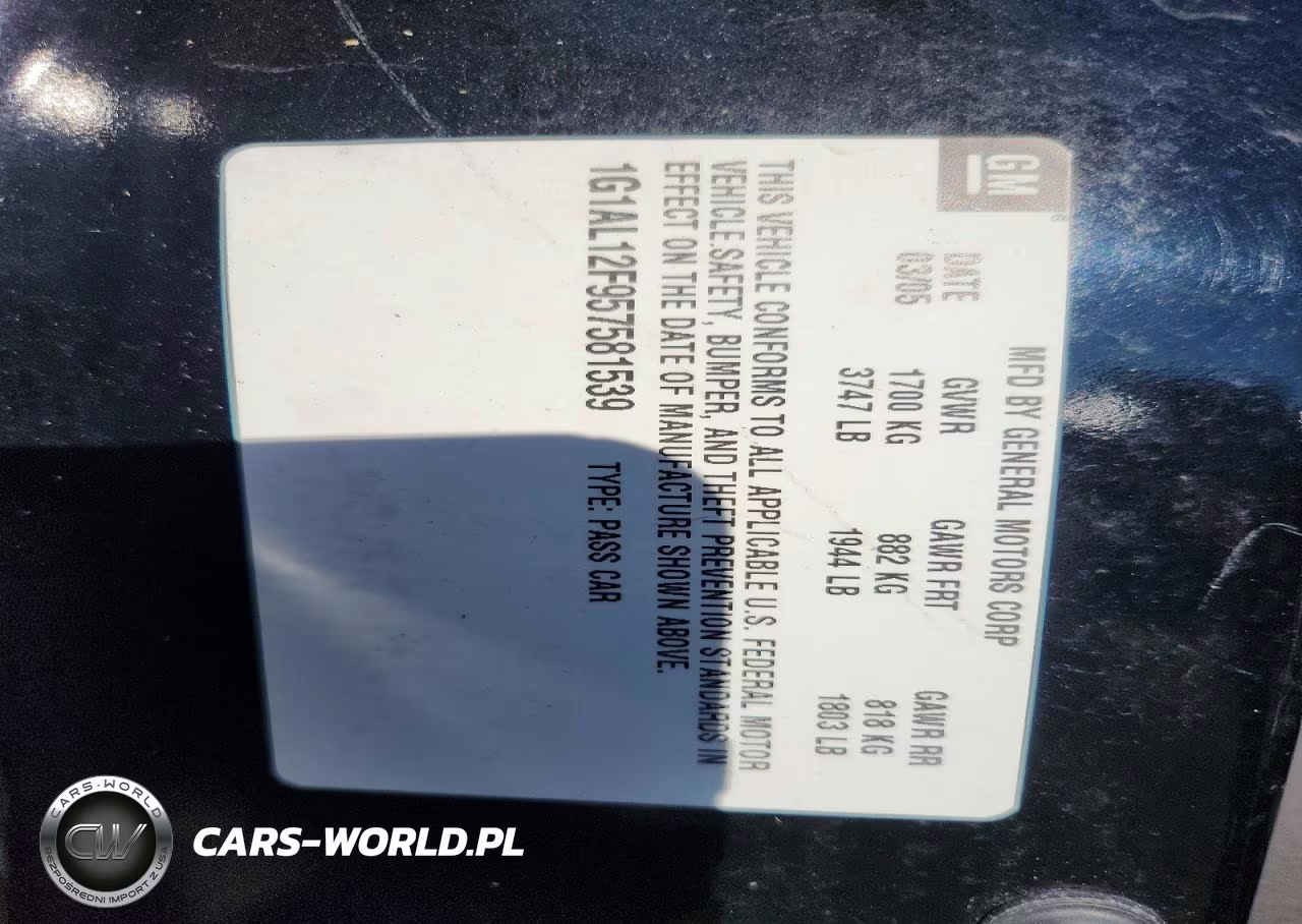 2005 Chevrolet Cobalt Ls VIN:1G1AL12F957581539 - 12