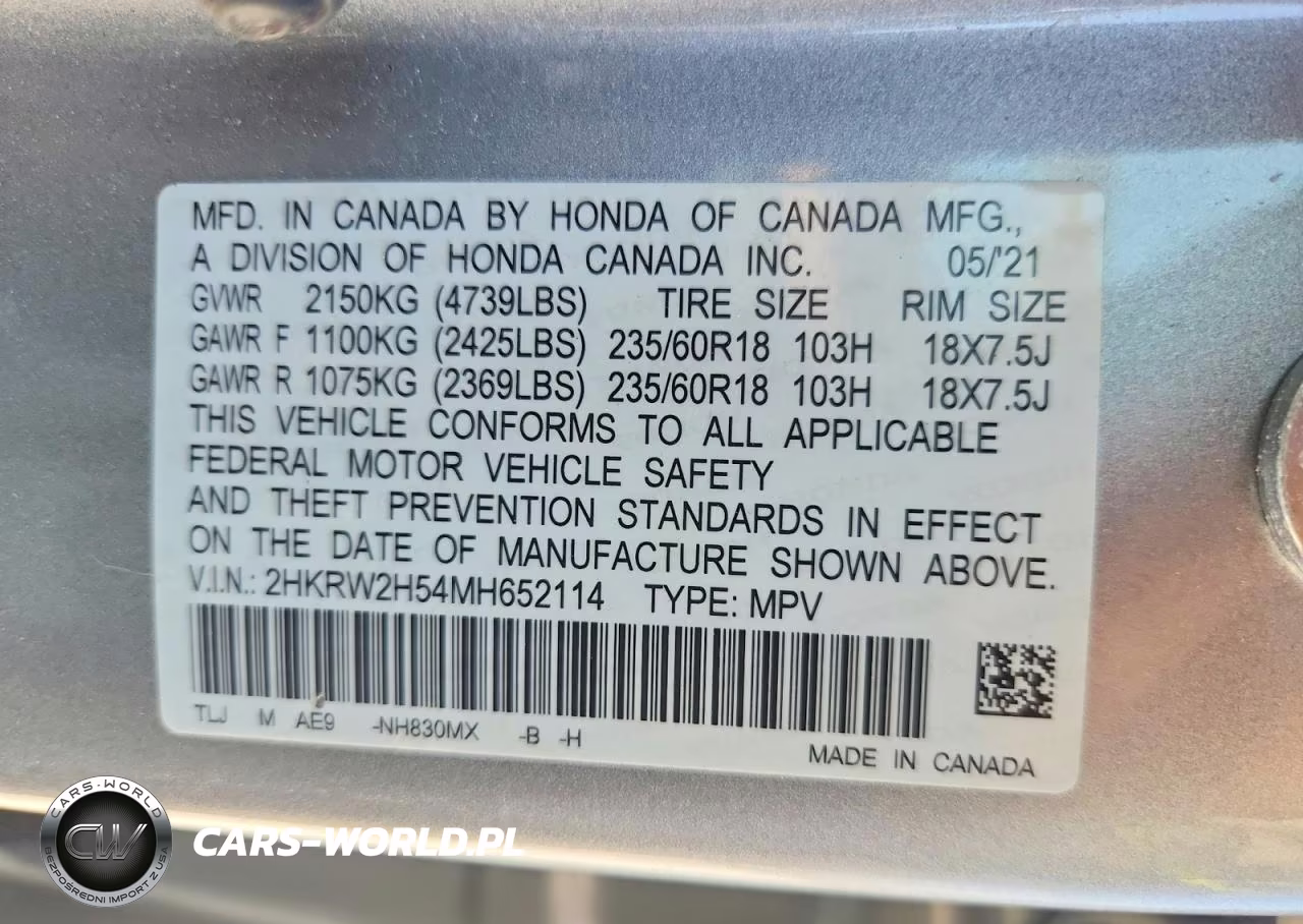 2021 Honda Cr-V Ex VIN:2HKRW2H54MH652114 - 13