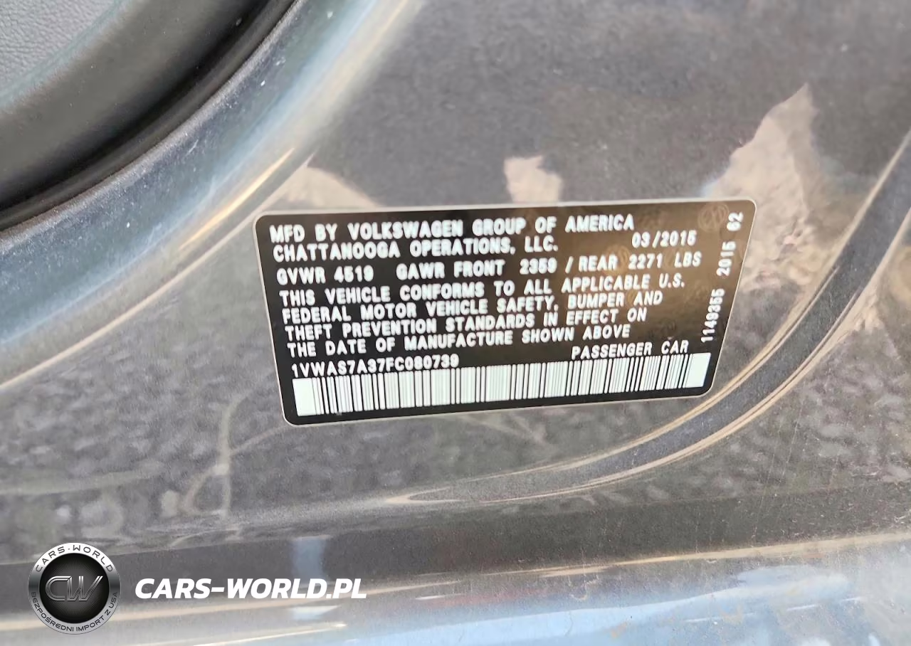 2015 Volkswagen Passat S VIN:1VWAS7A37FC080739 - 12