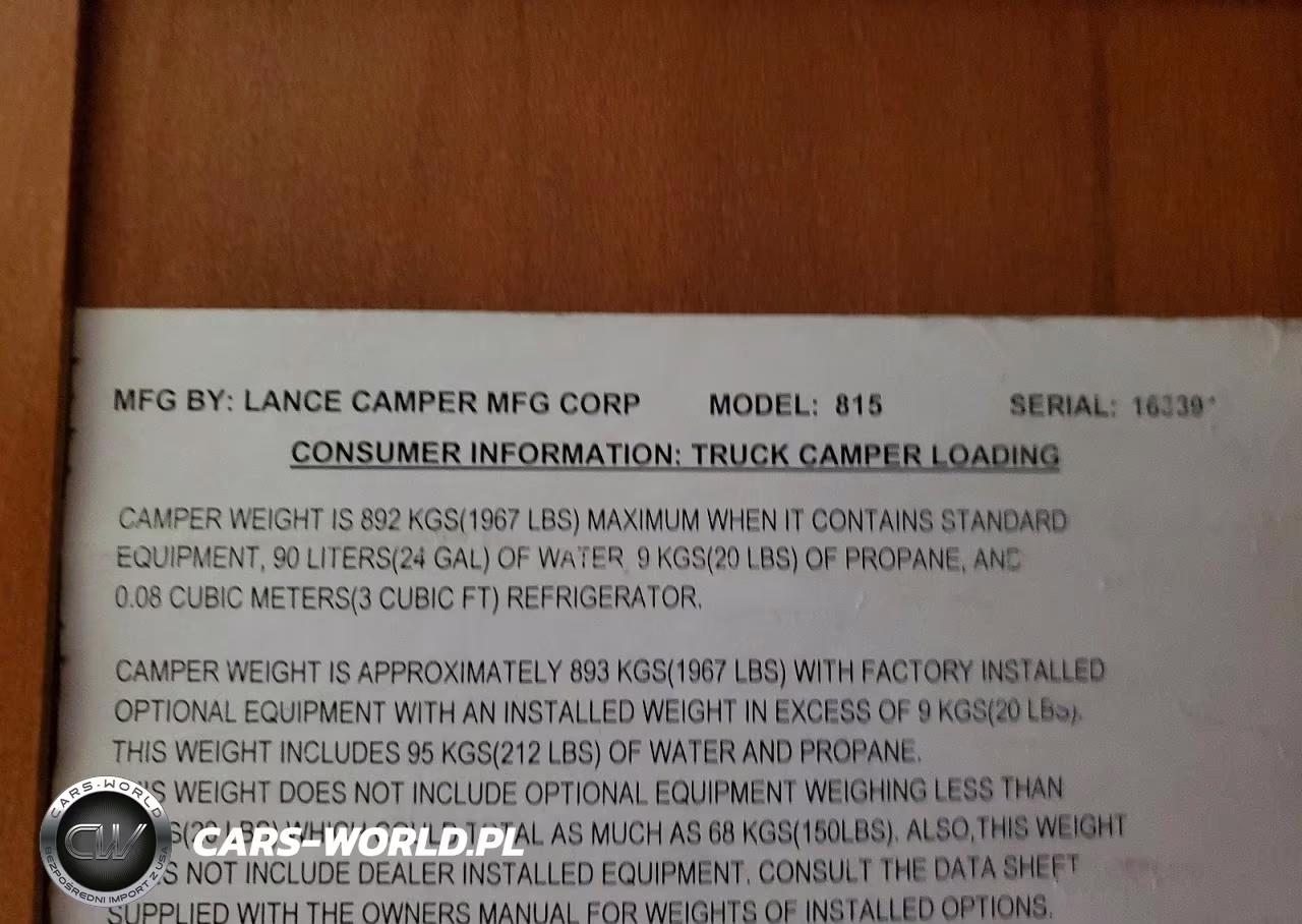 2008 Lance Slide-In Camper VIN:163391 - 9