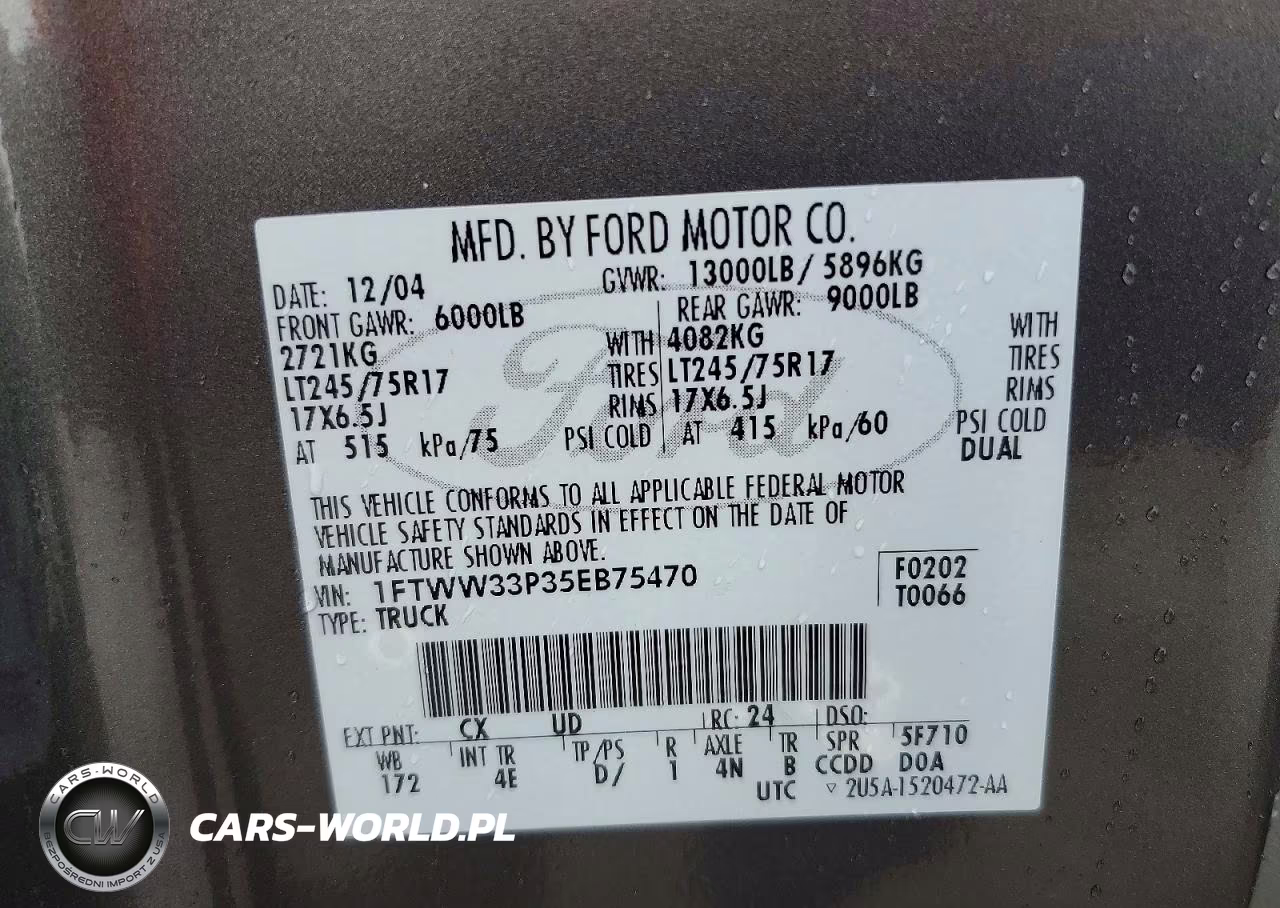 FORD F350 SUPER VIN:1FTWW33P35EB75470 - 12