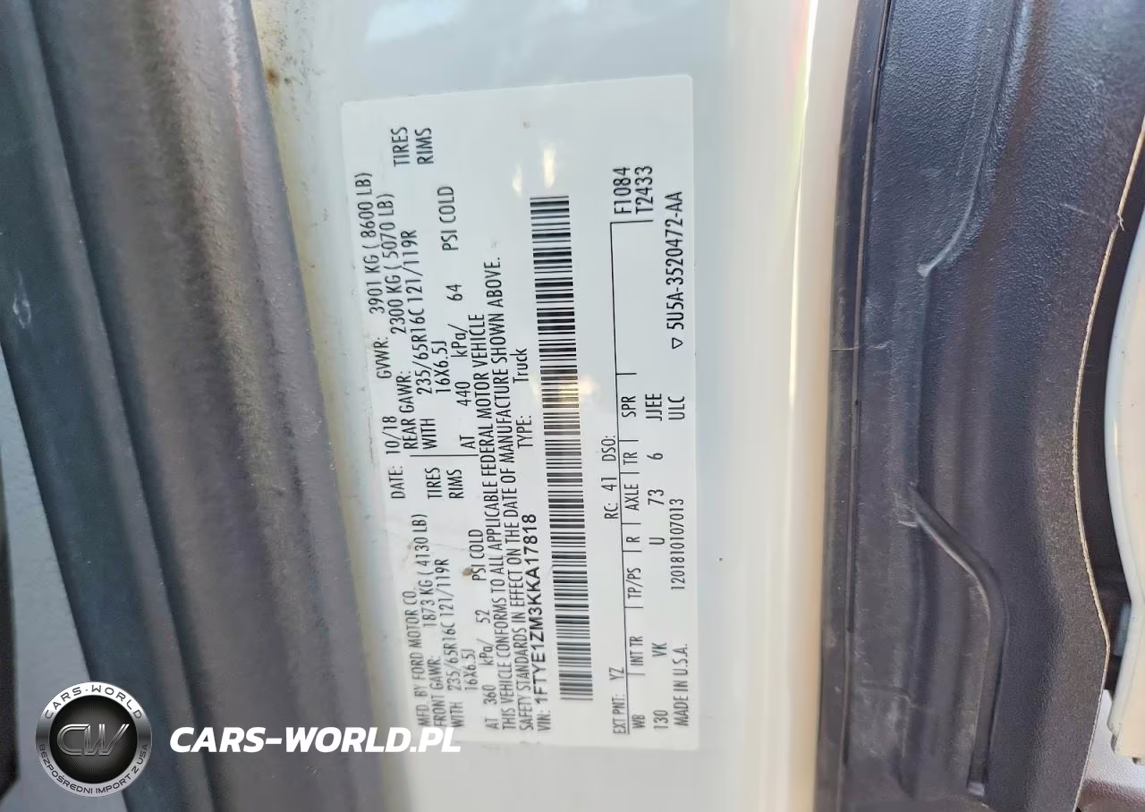 2019 Ford Transit T-150 VIN:1FTYE1ZM3KKA17818 - 12