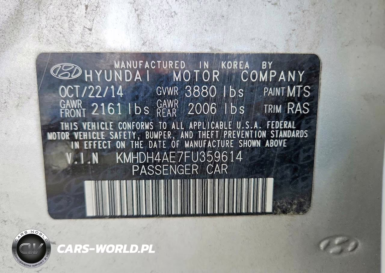 2015 Hyundai Elantra Limited VIN:KMHDH4AE7FU359614 - 12